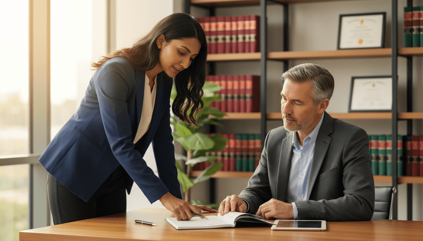 Attorney consulting with client about probate case